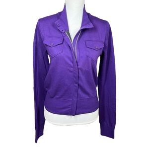 Tresics Zip Up High Neck Chest Pocket Long Sleeve Sweatshirt Purple L